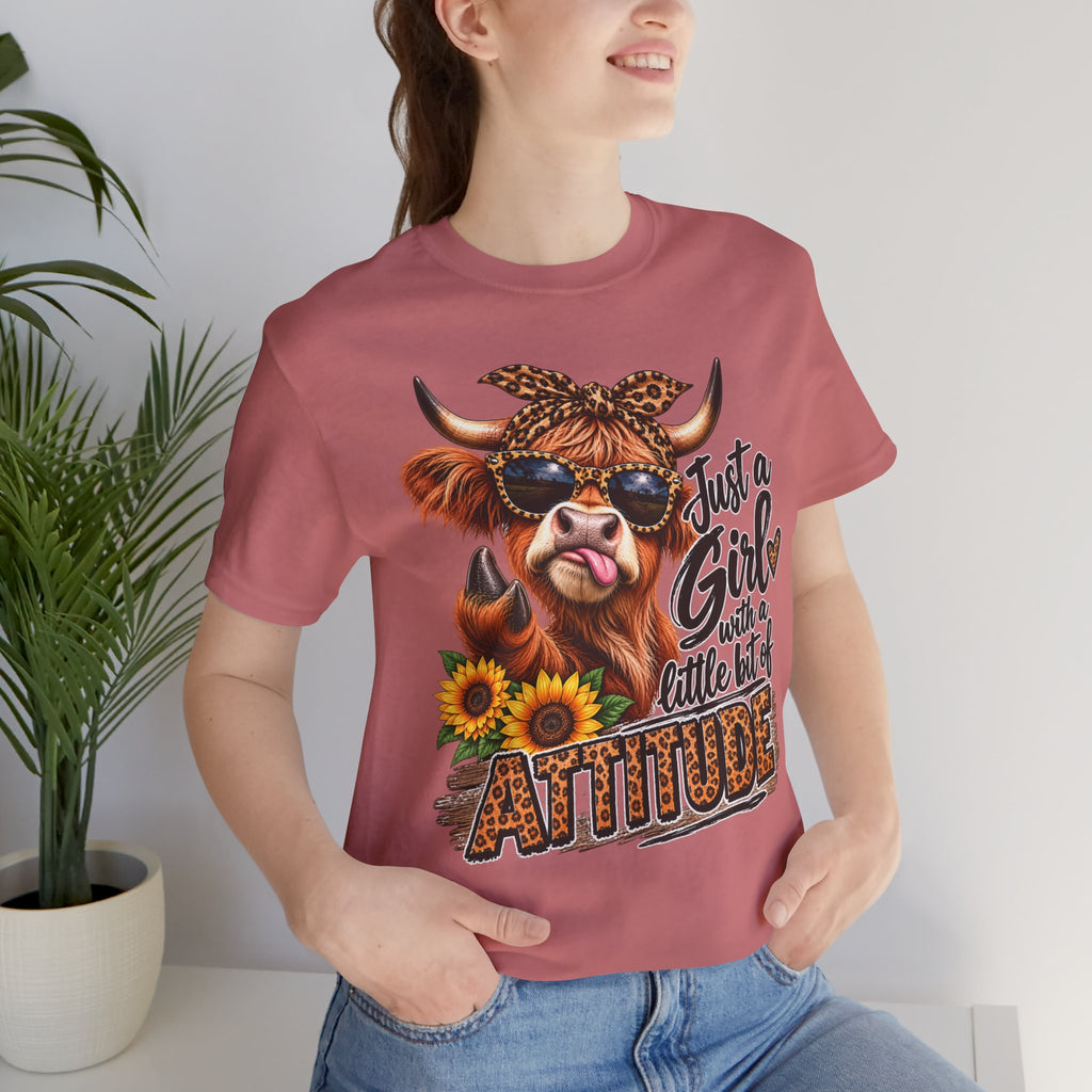 Girl With Attitude Cow Graphic Tee – "Just a Girl with a Little Bit of Attitude" Sunflower Shirt