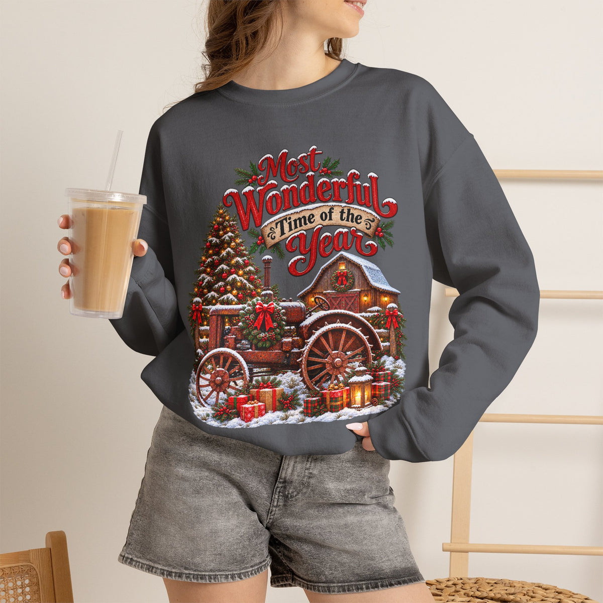 Most Wonderful Time of the Year Sweatshirt | Christmas Vintage Wagon Tree Design