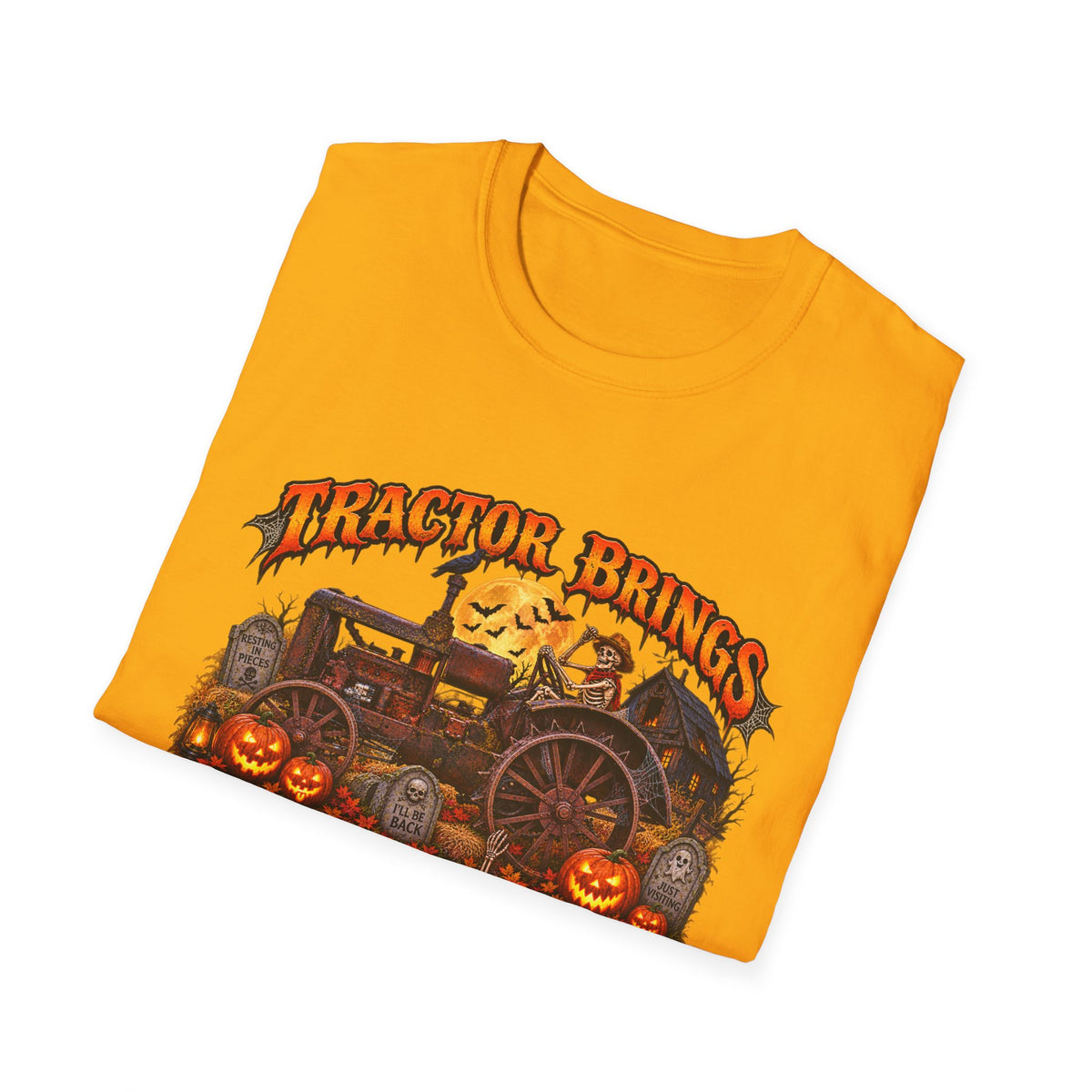 Tractor Brings Halloween Vibes T-Shirt | Pumpkin Farm Tractor Halloween Tee