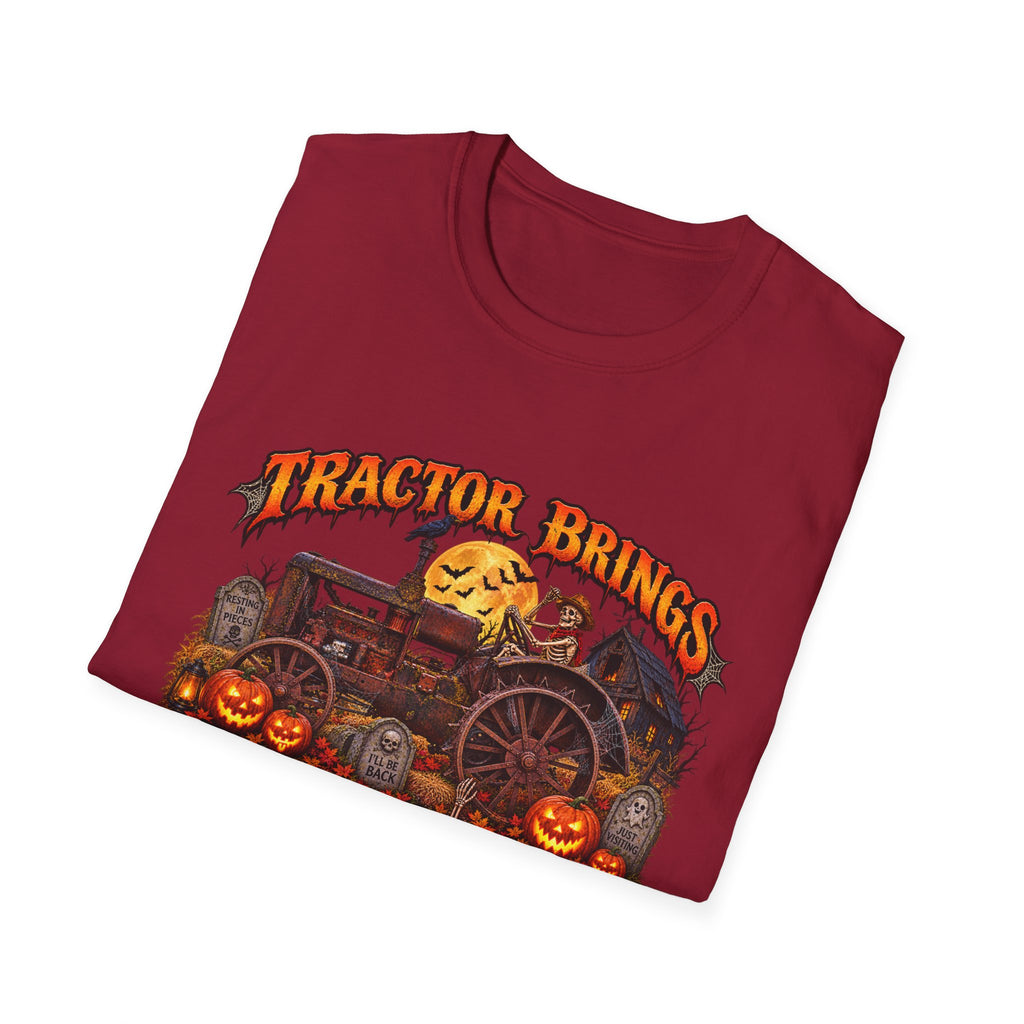 Tractor Brings Halloween Vibes T-Shirt | Pumpkin Farm Tractor Halloween Tee