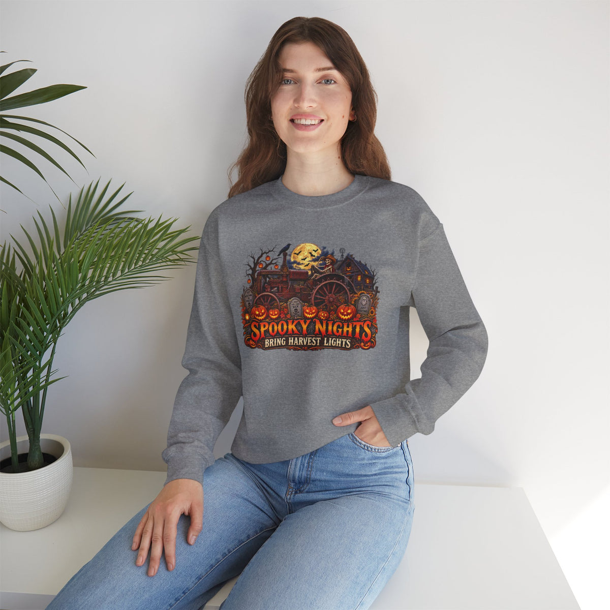 Spooky Nights Harvest Lights sweatshirt | Halloween pumpkin moon crewneck