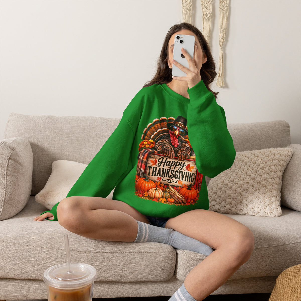 Happy Thanksgiving Turkey Sweatshirt — Fall Pumpkin Harvest Crewneck
