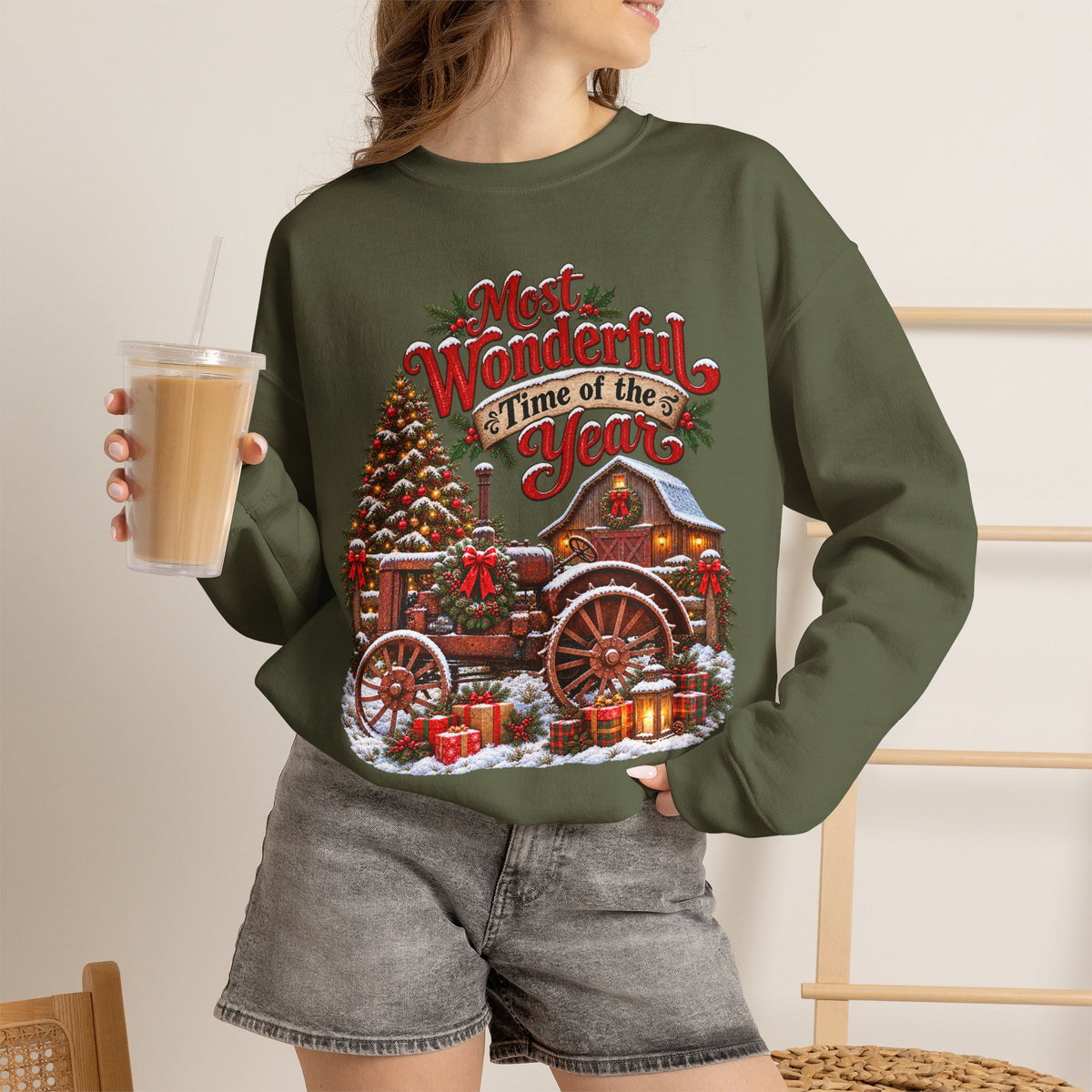 Most Wonderful Time of the Year Sweatshirt | Christmas Vintage Wagon Tree Design
