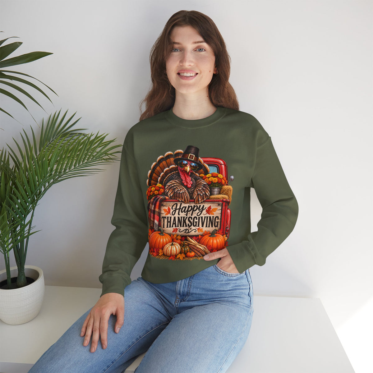 Happy Thanksgiving Turkey Sweatshirt — Fall Pumpkin Harvest Crewneck