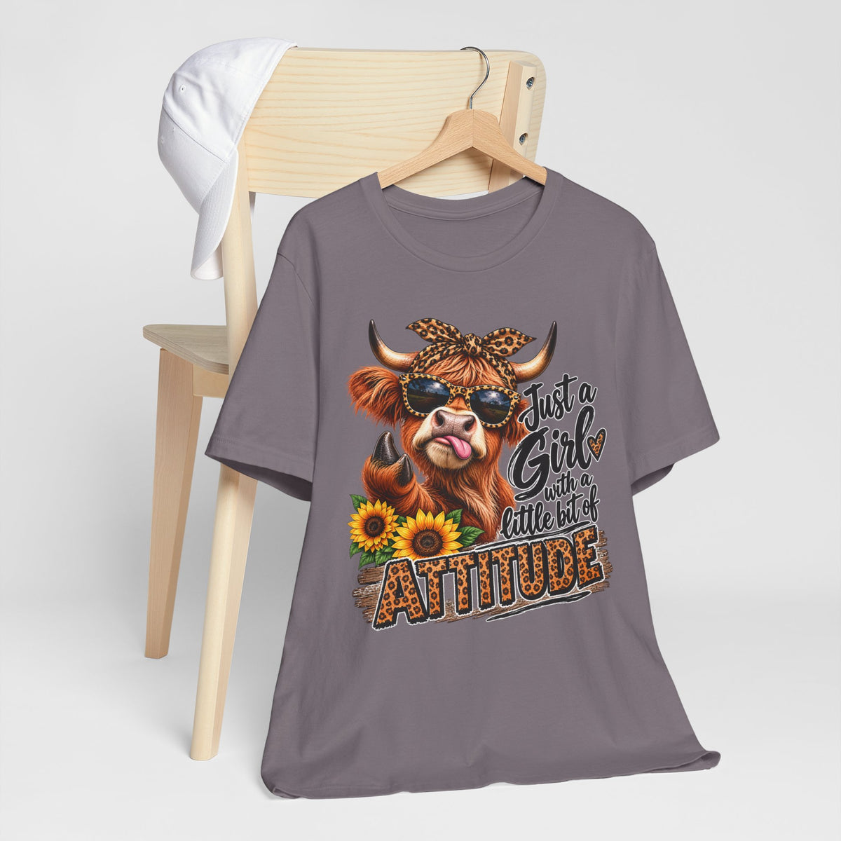 Girl With Attitude Cow Graphic Tee – "Just a Girl with a Little Bit of Attitude" Sunflower Shirt