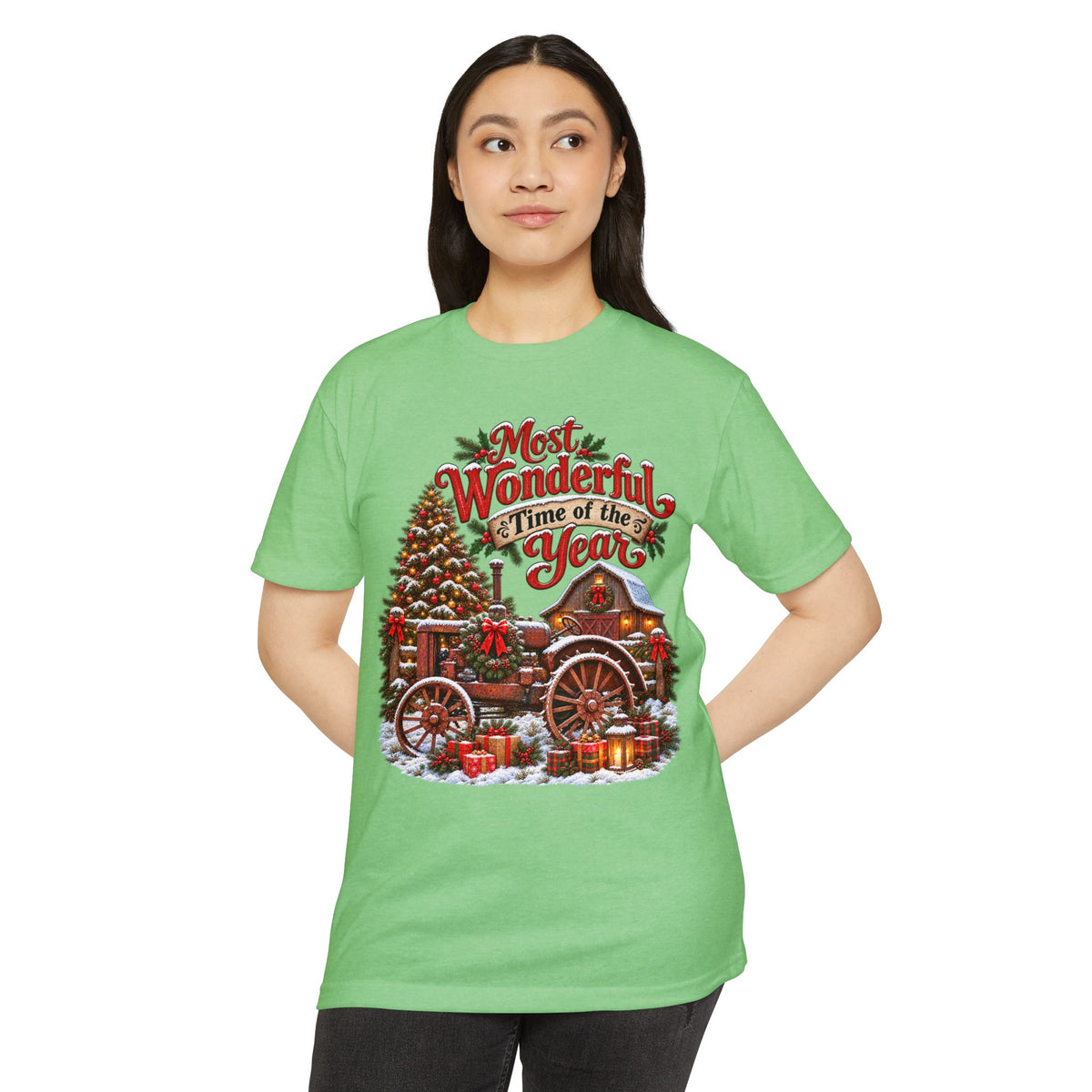 Most Wonderful Time of the Year Christmas T-Shirt | Vintage Holiday Wagon Design