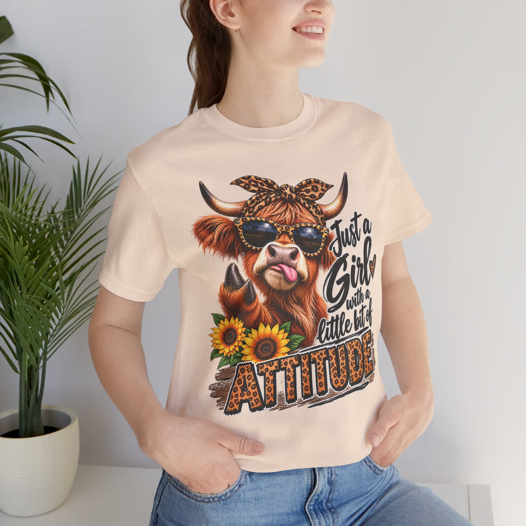 Girl With Attitude Cow Graphic Tee – "Just a Girl with a Little Bit of Attitude" Sunflower Shirt