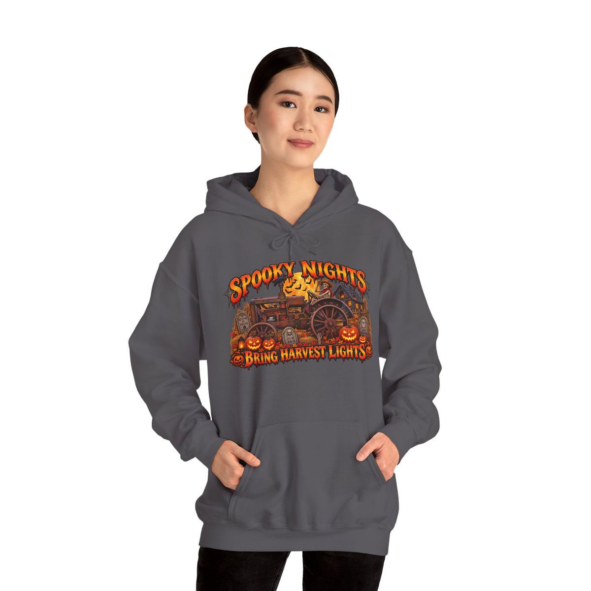 Spooky Nights Bring Harvest Lights Hoodie | Halloween Pumpkin Wagon Sweatshirt