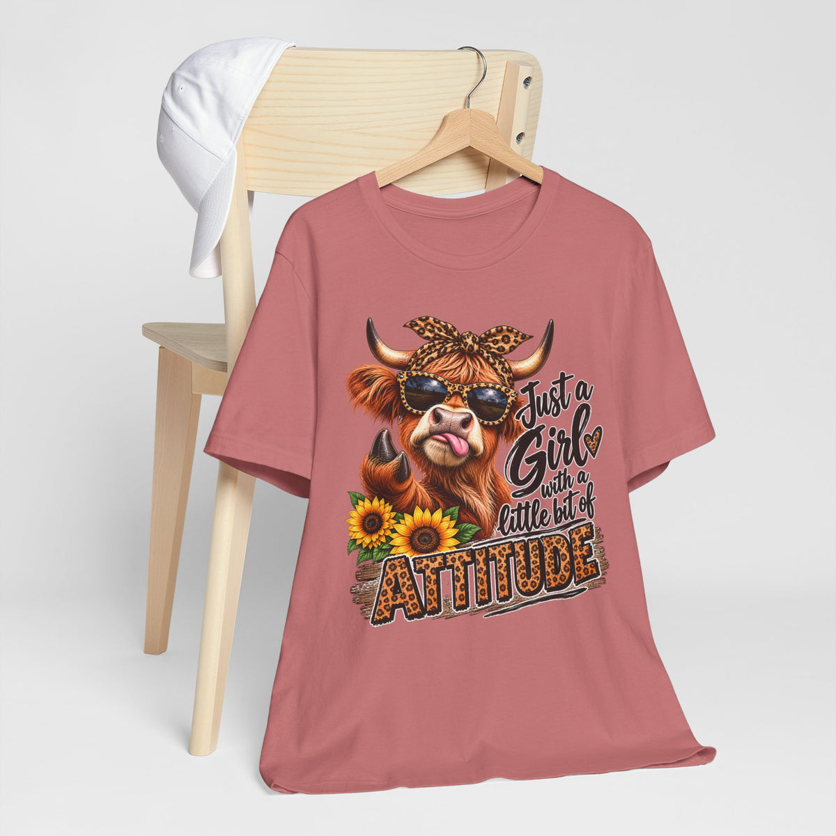 Girl With Attitude Cow Graphic Tee – "Just a Girl with a Little Bit of Attitude" Sunflower Shirt