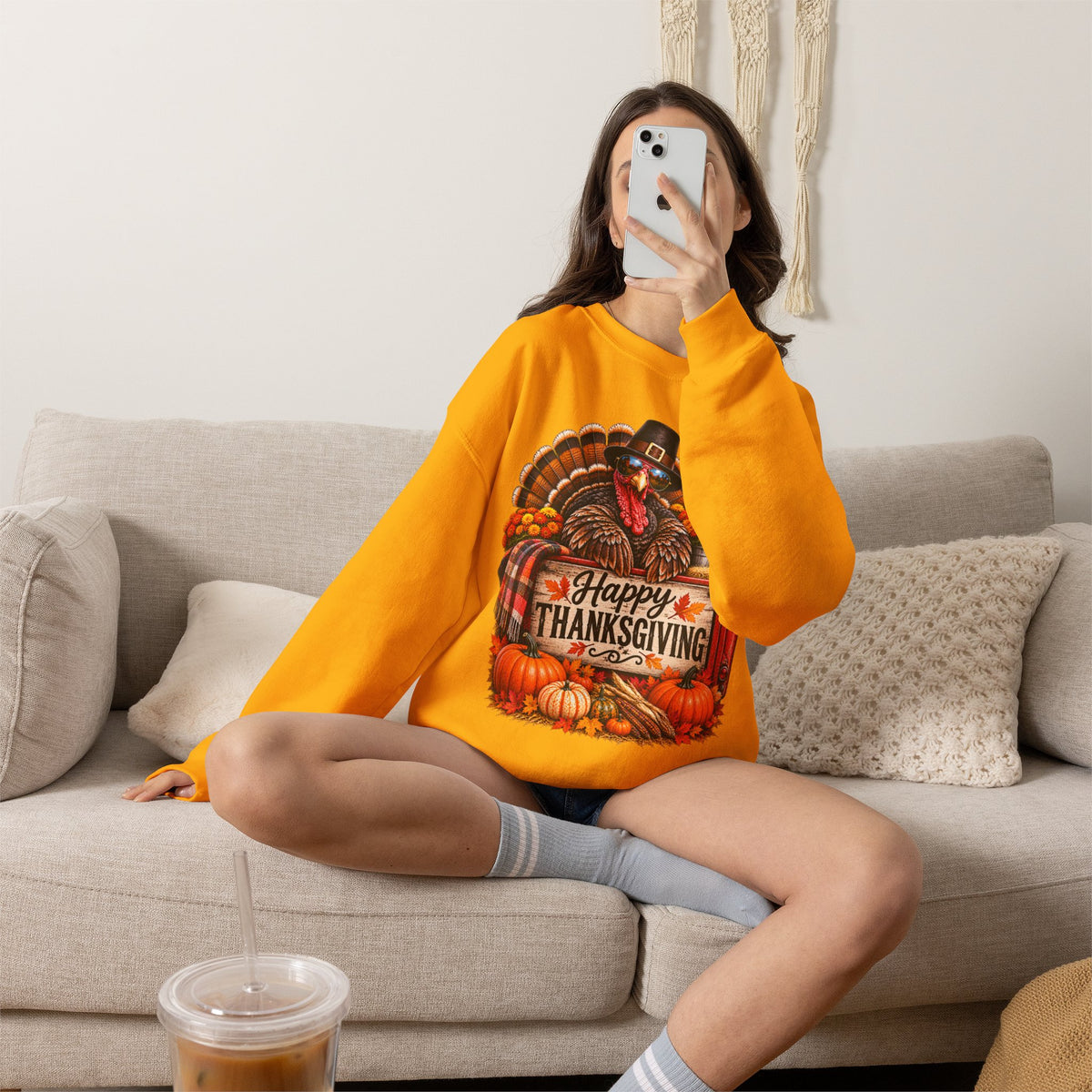 Happy Thanksgiving Turkey Sweatshirt — Fall Pumpkin Harvest Crewneck