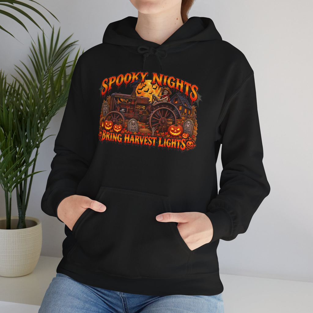 Spooky Nights Bring Harvest Lights Hoodie | Halloween Pumpkin Wagon Sweatshirt