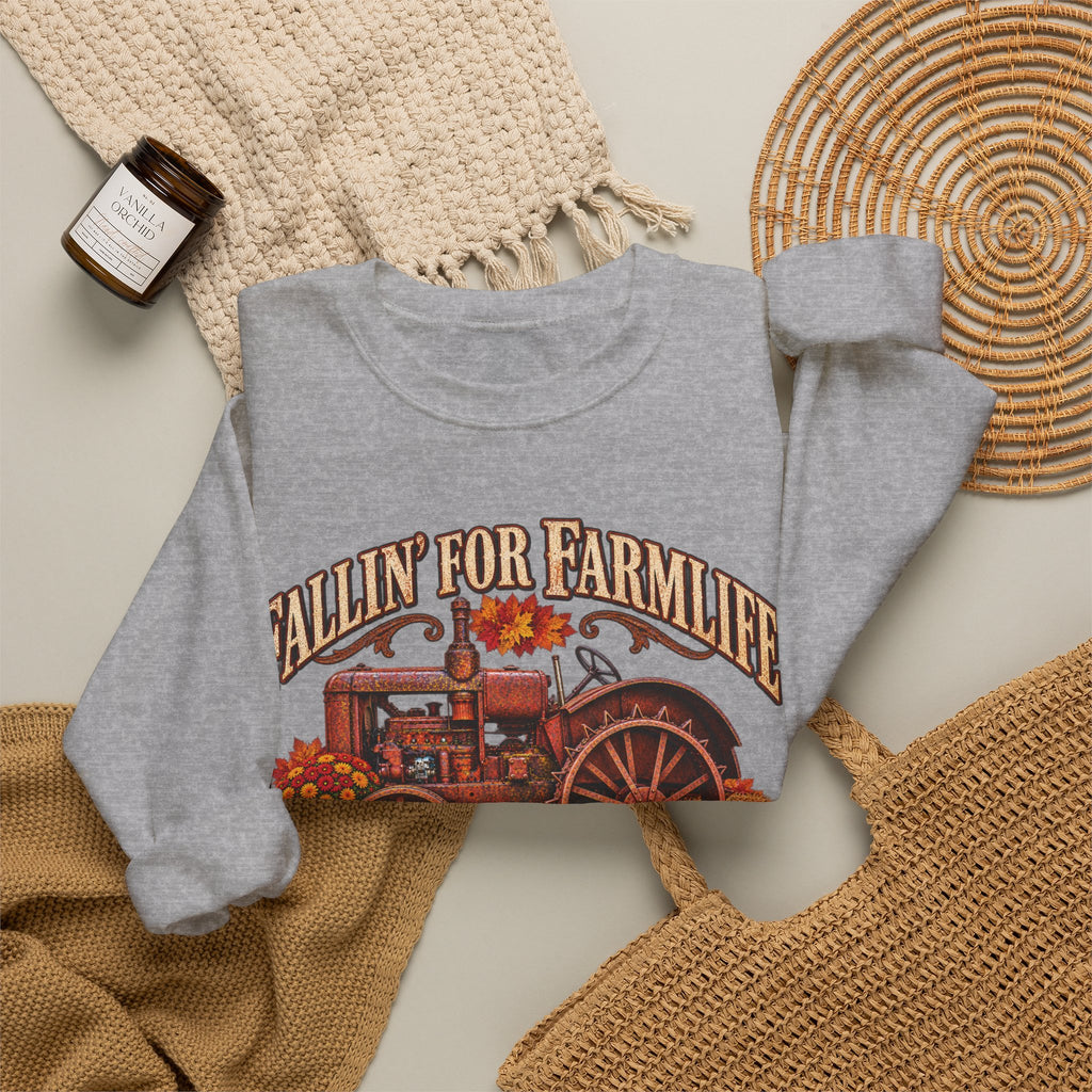 Fallin' for Farm Life Crewneck | Vintage Tractor, Pumpkins, Harvest