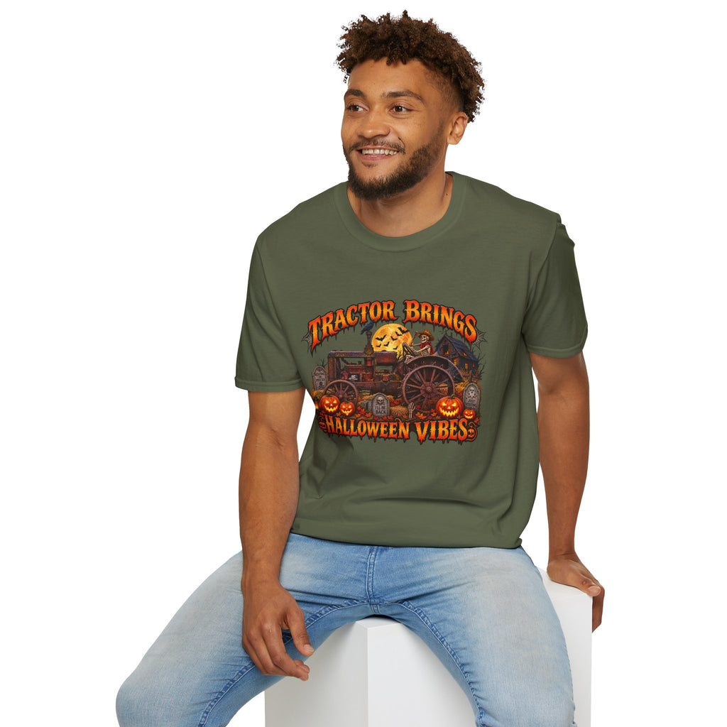 Tractor Brings Halloween Vibes T-Shirt | Pumpkin Farm Tractor Halloween Tee