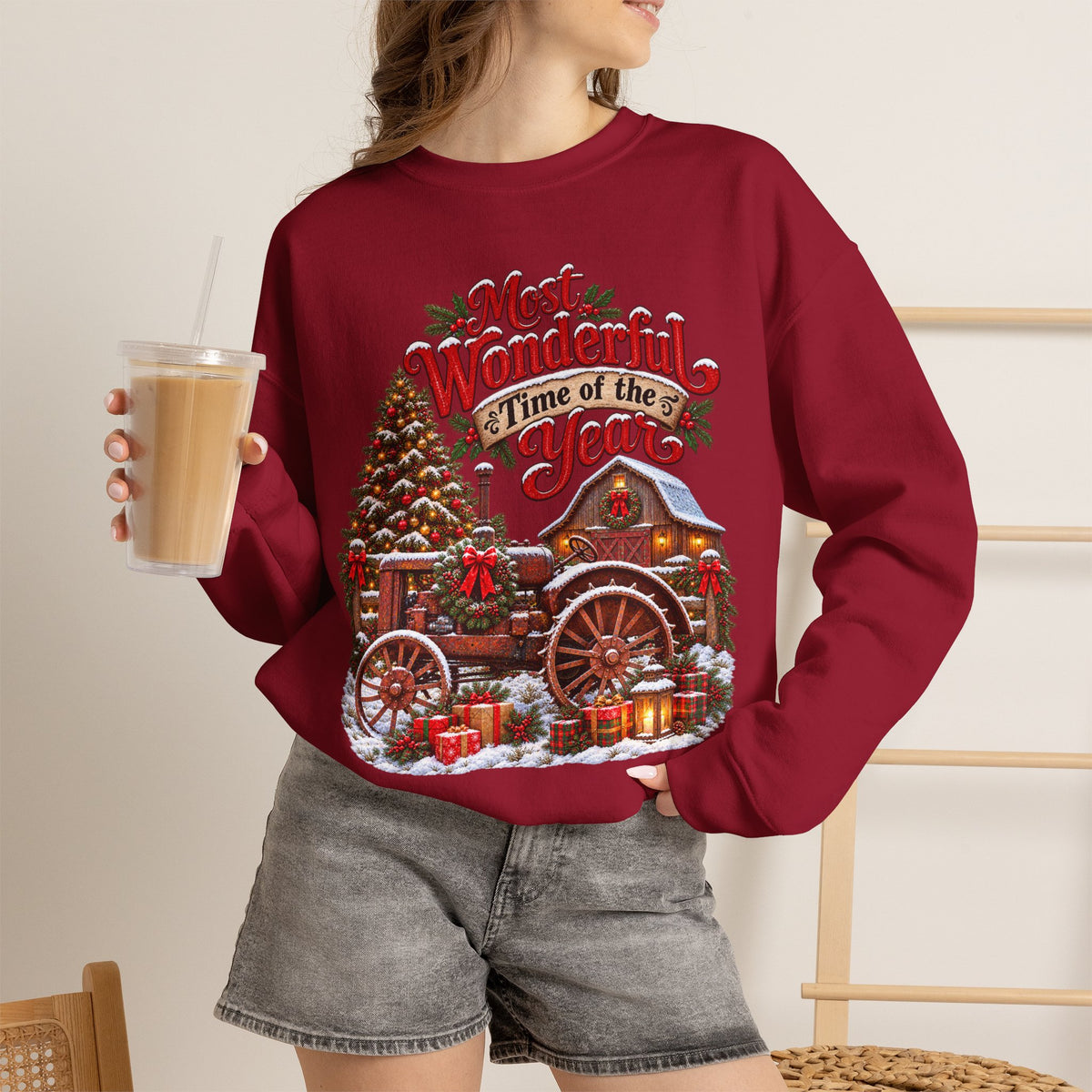 Most Wonderful Time of the Year Sweatshirt | Christmas Vintage Wagon Tree Design
