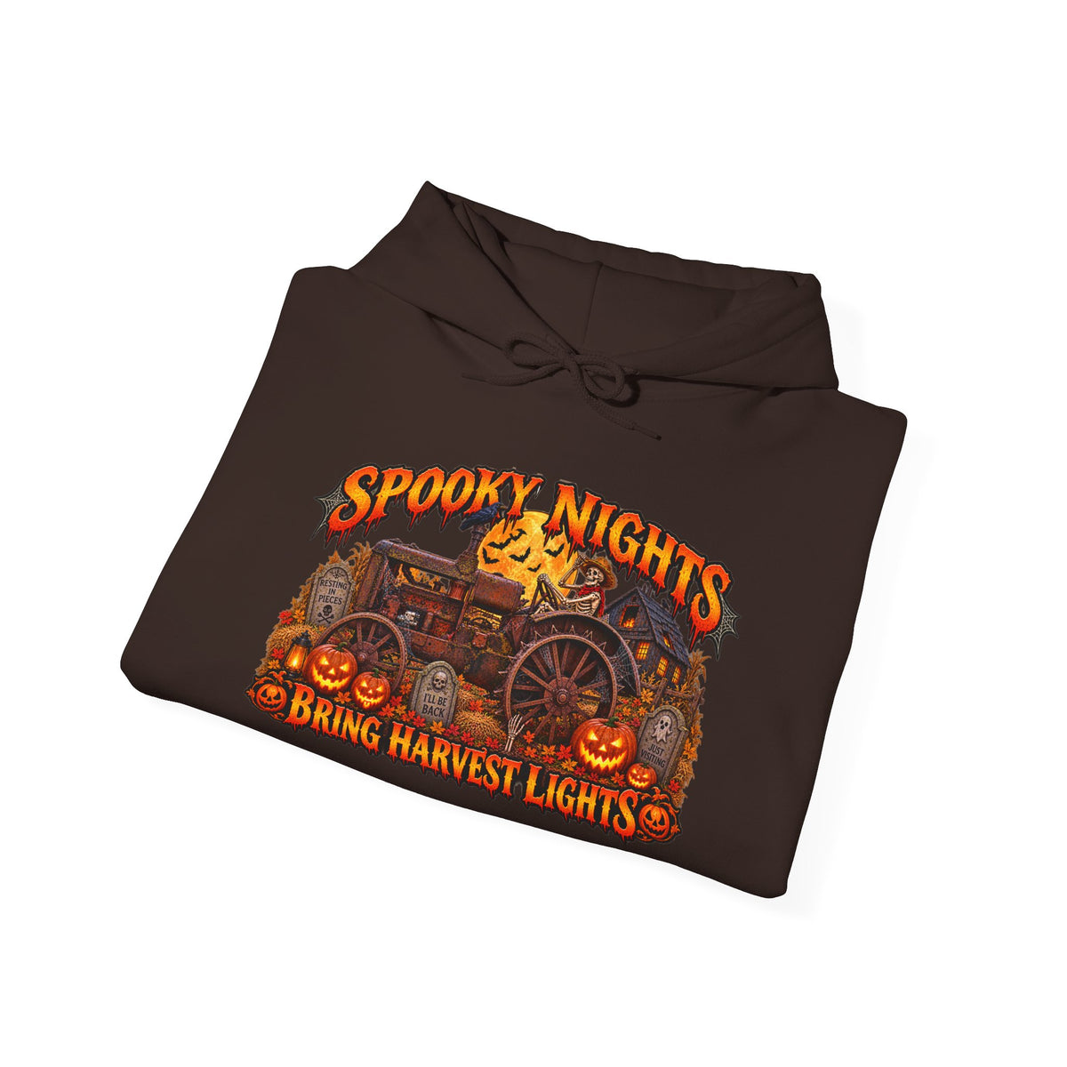 Spooky Nights Bring Harvest Lights Hoodie | Halloween Pumpkin Wagon Sweatshirt