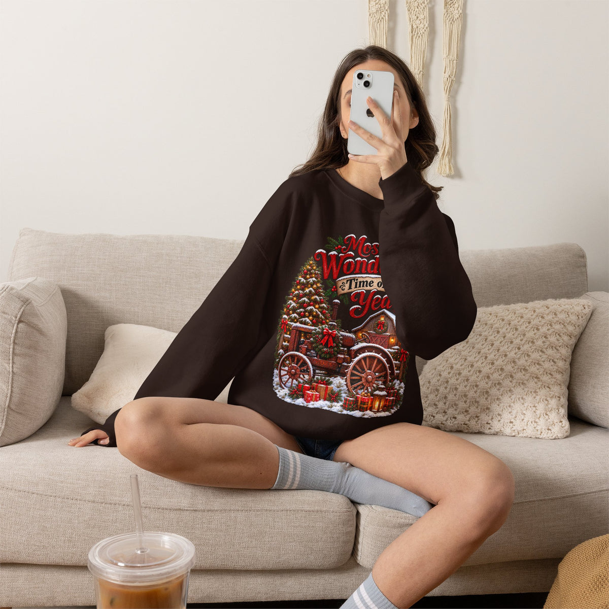Most Wonderful Time of the Year Sweatshirt | Christmas Vintage Wagon Tree Design