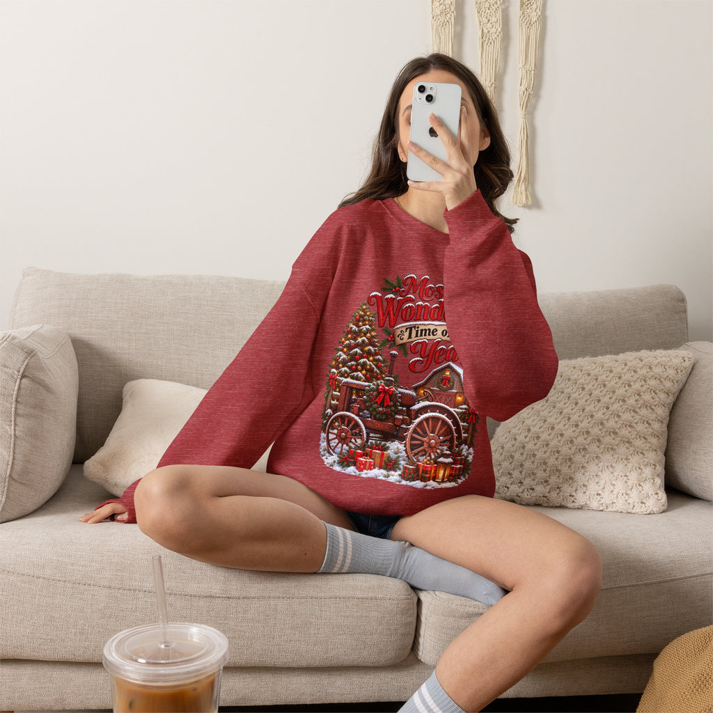 Most Wonderful Time of the Year Sweatshirt | Christmas Vintage Wagon Tree Design