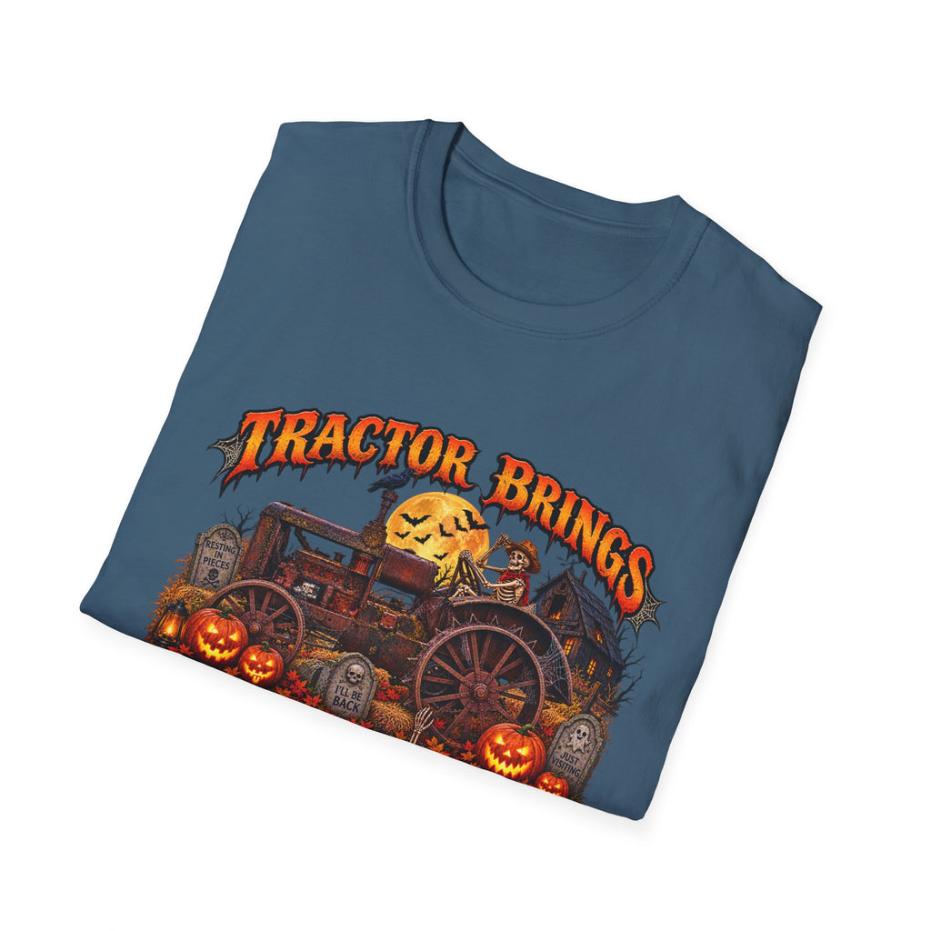 Tractor Brings Halloween Vibes T-Shirt | Pumpkin Farm Tractor Halloween Tee