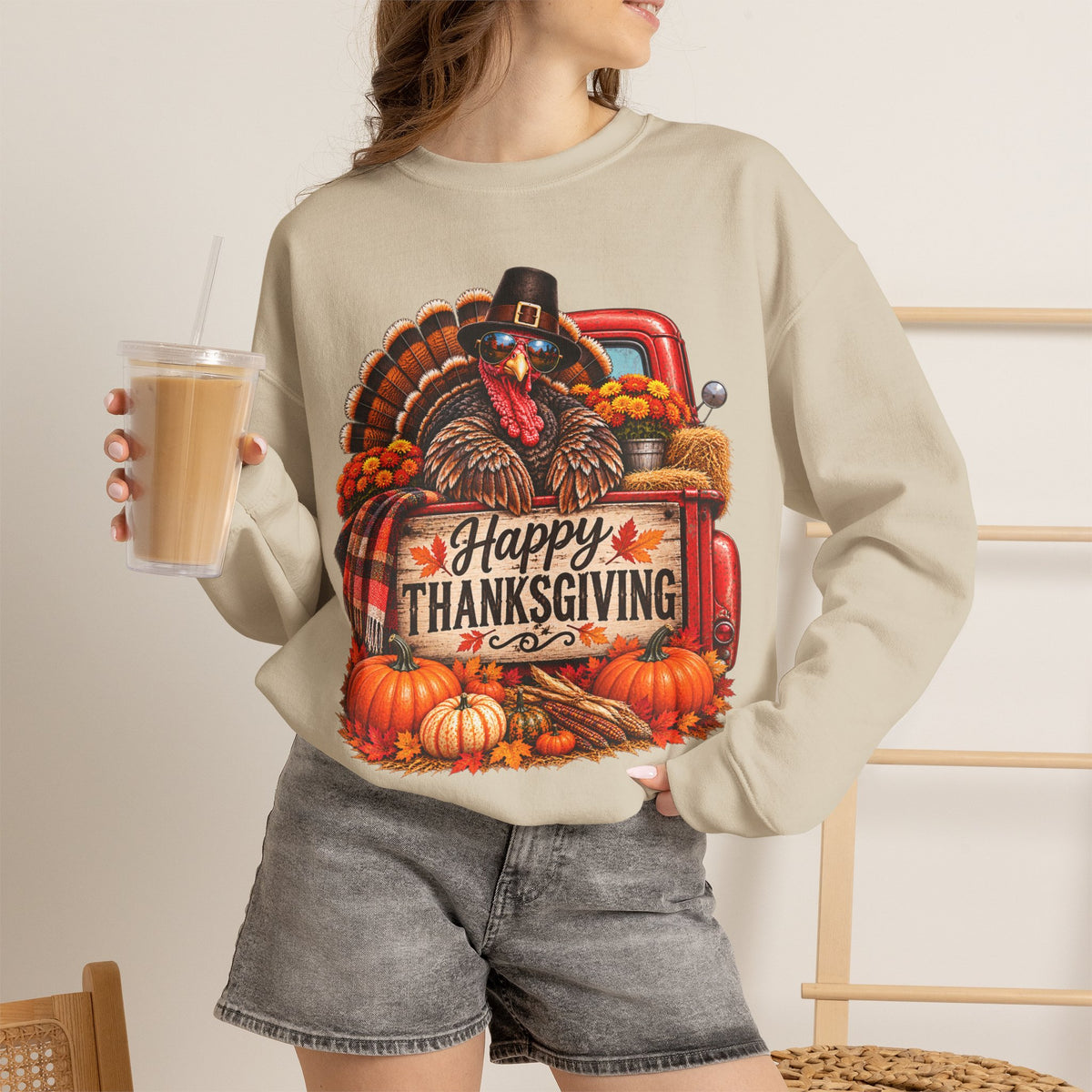 Happy Thanksgiving Turkey Sweatshirt — Fall Pumpkin Harvest Crewneck