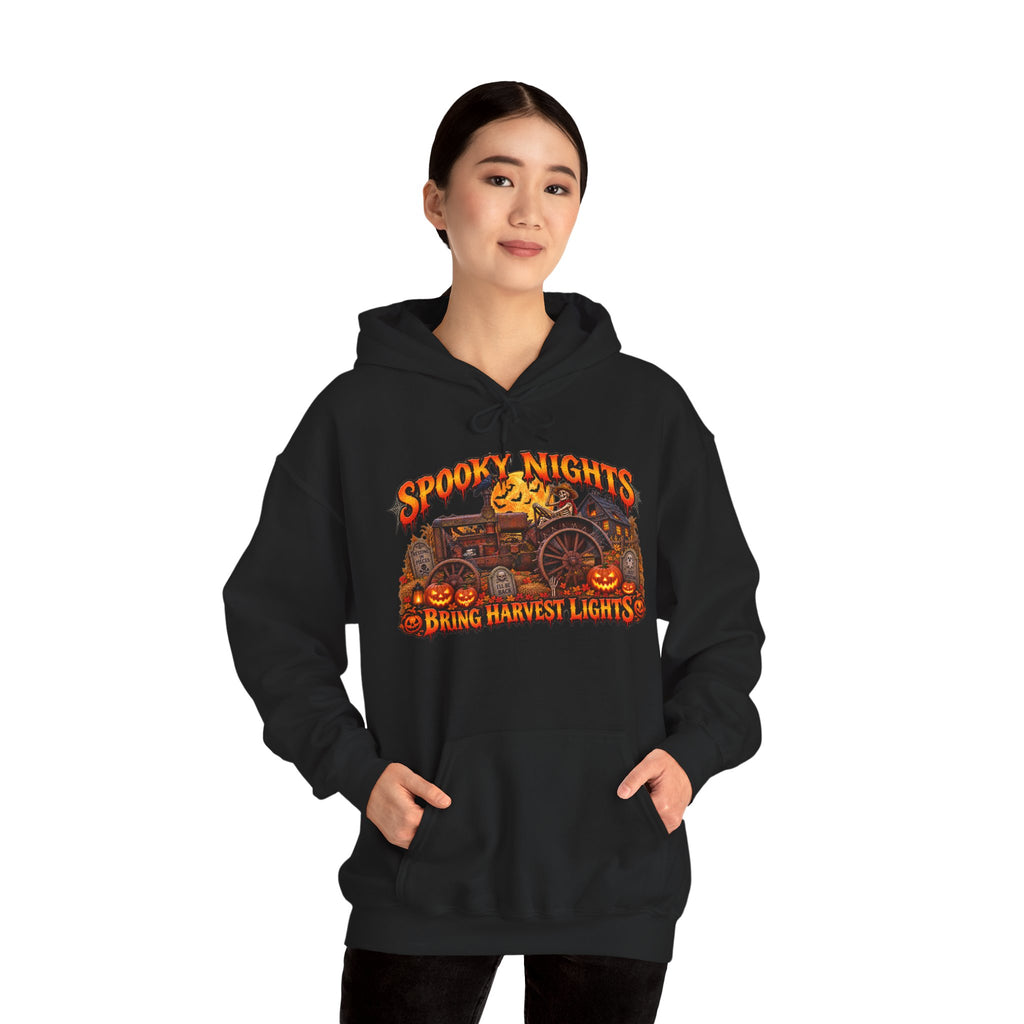 Spooky Nights Bring Harvest Lights Hoodie | Halloween Pumpkin Wagon Sweatshirt