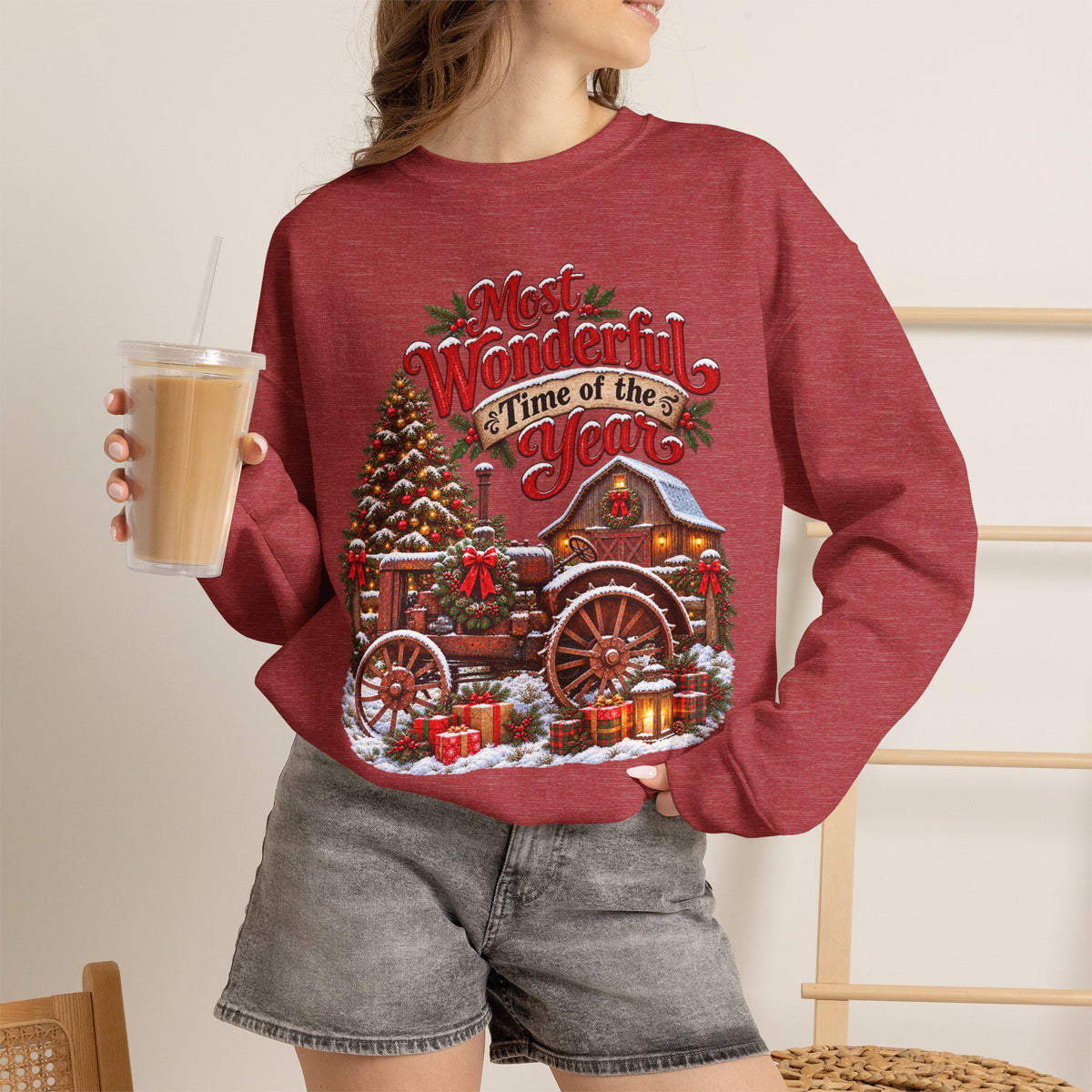 Most Wonderful Time of the Year Sweatshirt | Christmas Vintage Wagon Tree Design