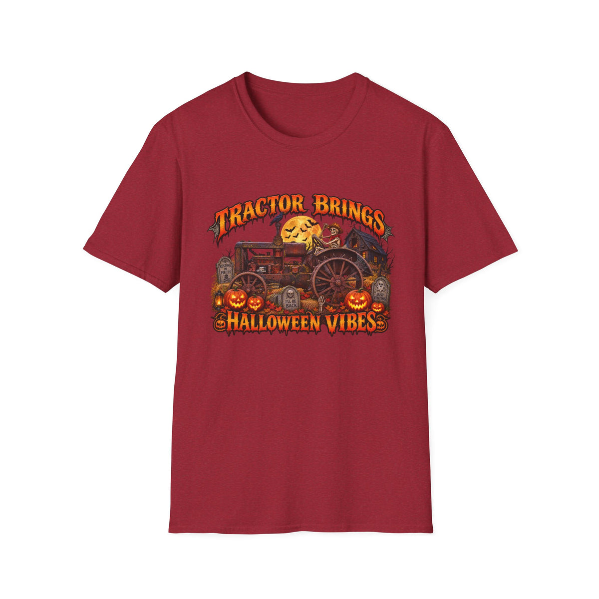 Tractor Brings Halloween Vibes T-Shirt | Pumpkin Farm Tractor Halloween Tee
