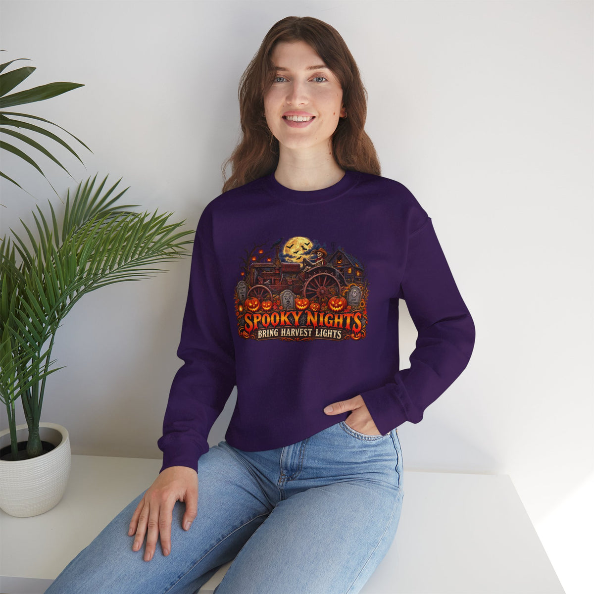 Spooky Nights Harvest Lights sweatshirt | Halloween pumpkin moon crewneck