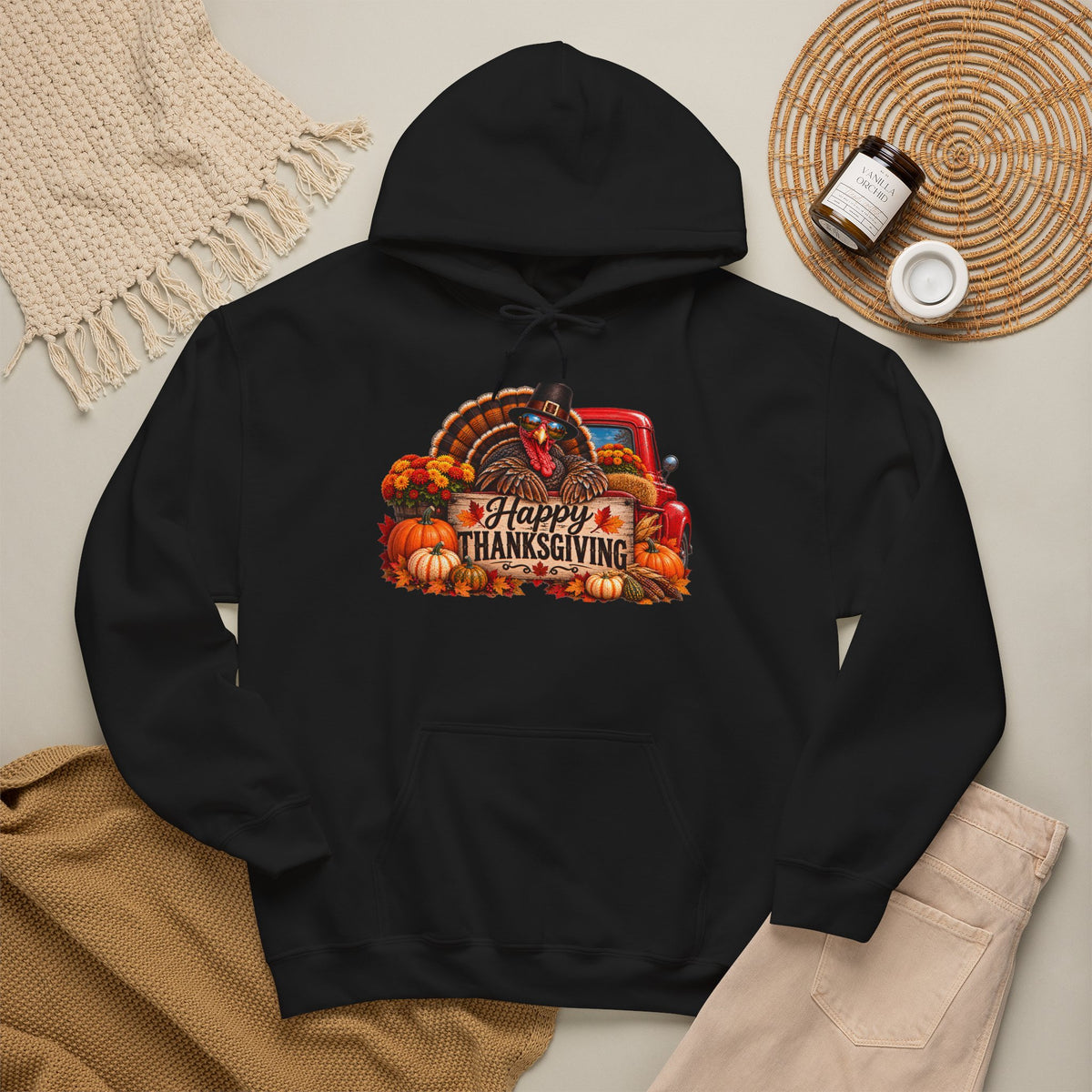 Thanksgiving Vintage Truck Hoodie – Happy Thanksgiving Fall Harvest Sweatshirt