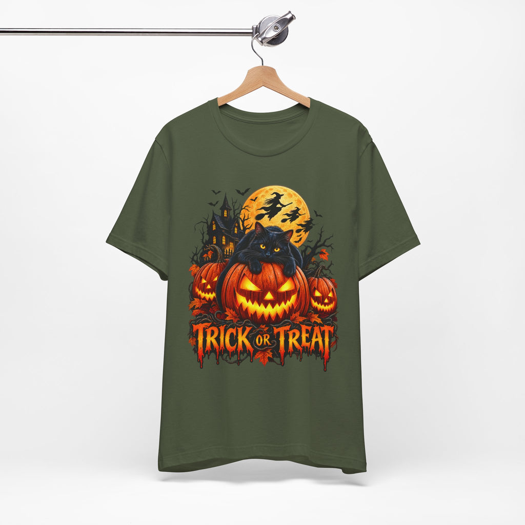 Trick or Treat Jack-O'-Lanterns Pumpkin Cat T-Shirt | Halloween Tee, Spooky Haunted Moon