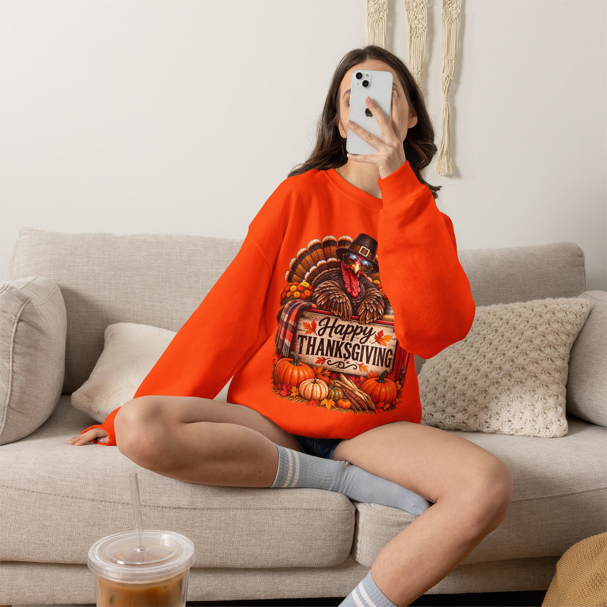 Happy Thanksgiving Turkey Sweatshirt — Fall Pumpkin Harvest Crewneck