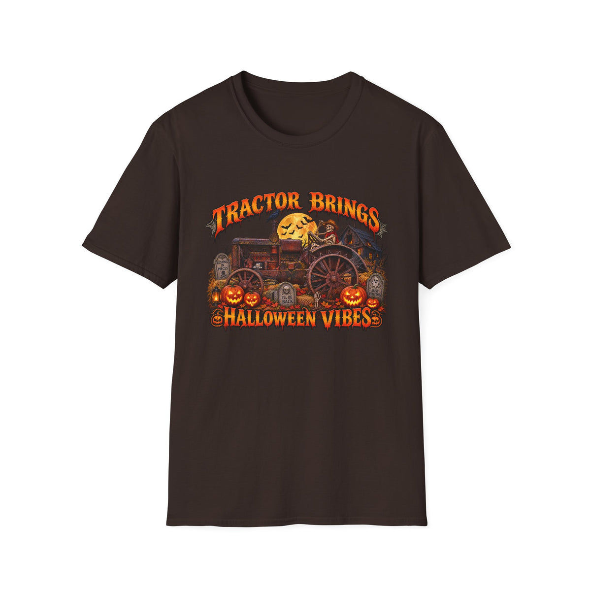 Tractor Brings Halloween Vibes T-Shirt | Pumpkin Farm Tractor Halloween Tee