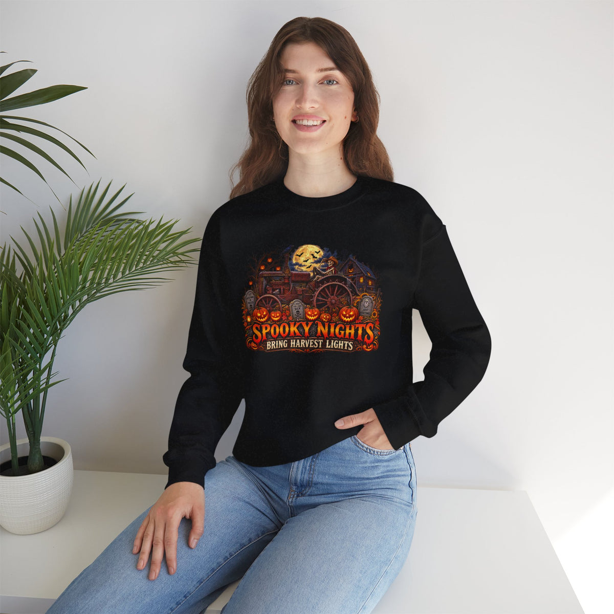 Spooky Nights Harvest Lights sweatshirt | Halloween pumpkin moon crewneck