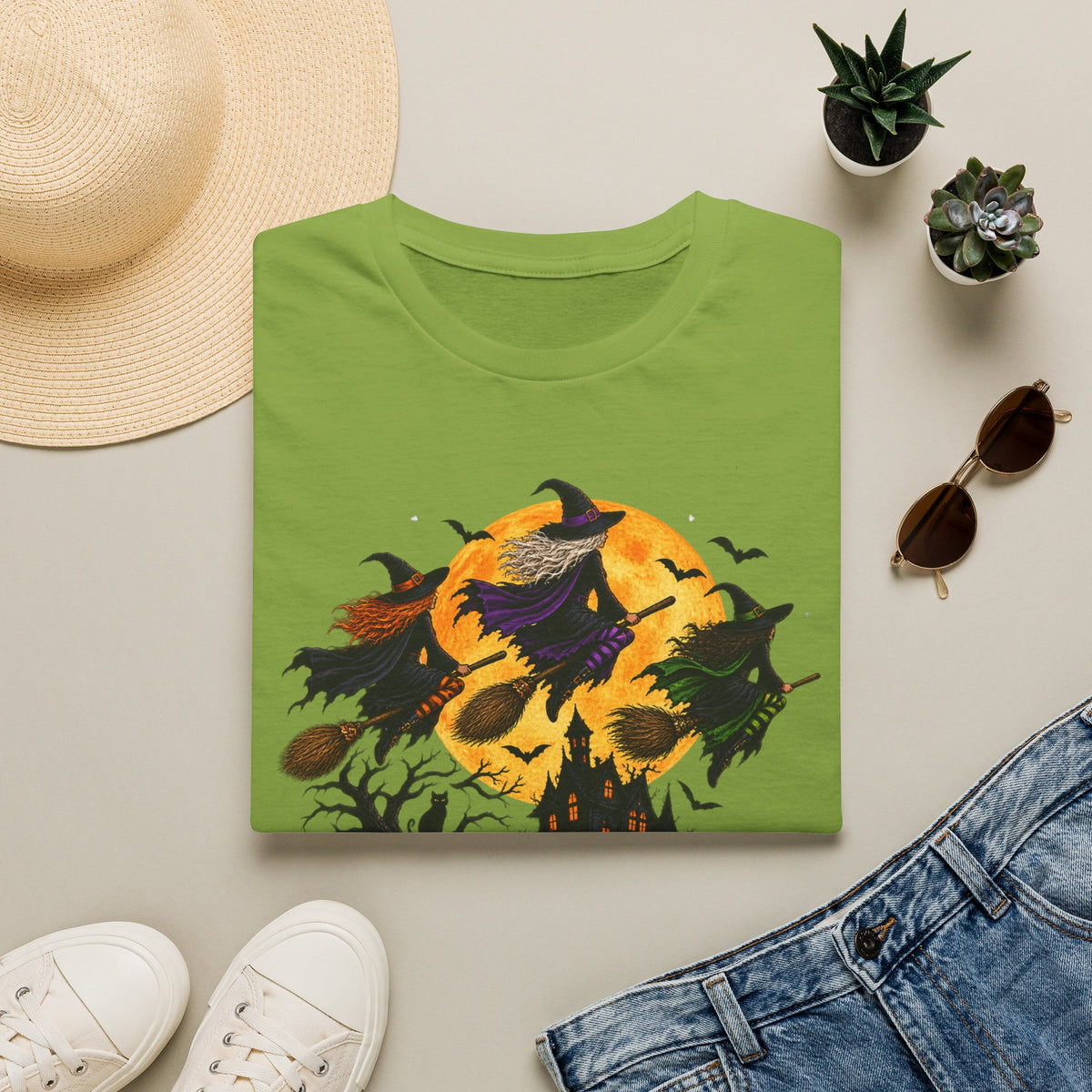 Witching You a Happy Halloween T-Shirt | Witch, Bats, Pumpkin, Moon