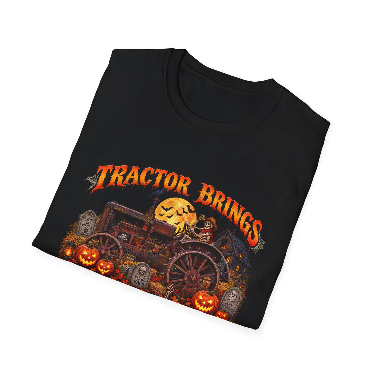 Tractor Brings Halloween Vibes T-Shirt | Pumpkin Farm Tractor Halloween Tee