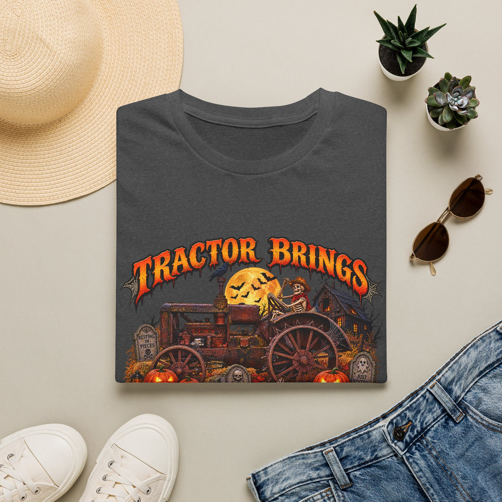 Tractor Brings Halloween Vibes T-Shirt | Pumpkin Farm Tractor Halloween Tee