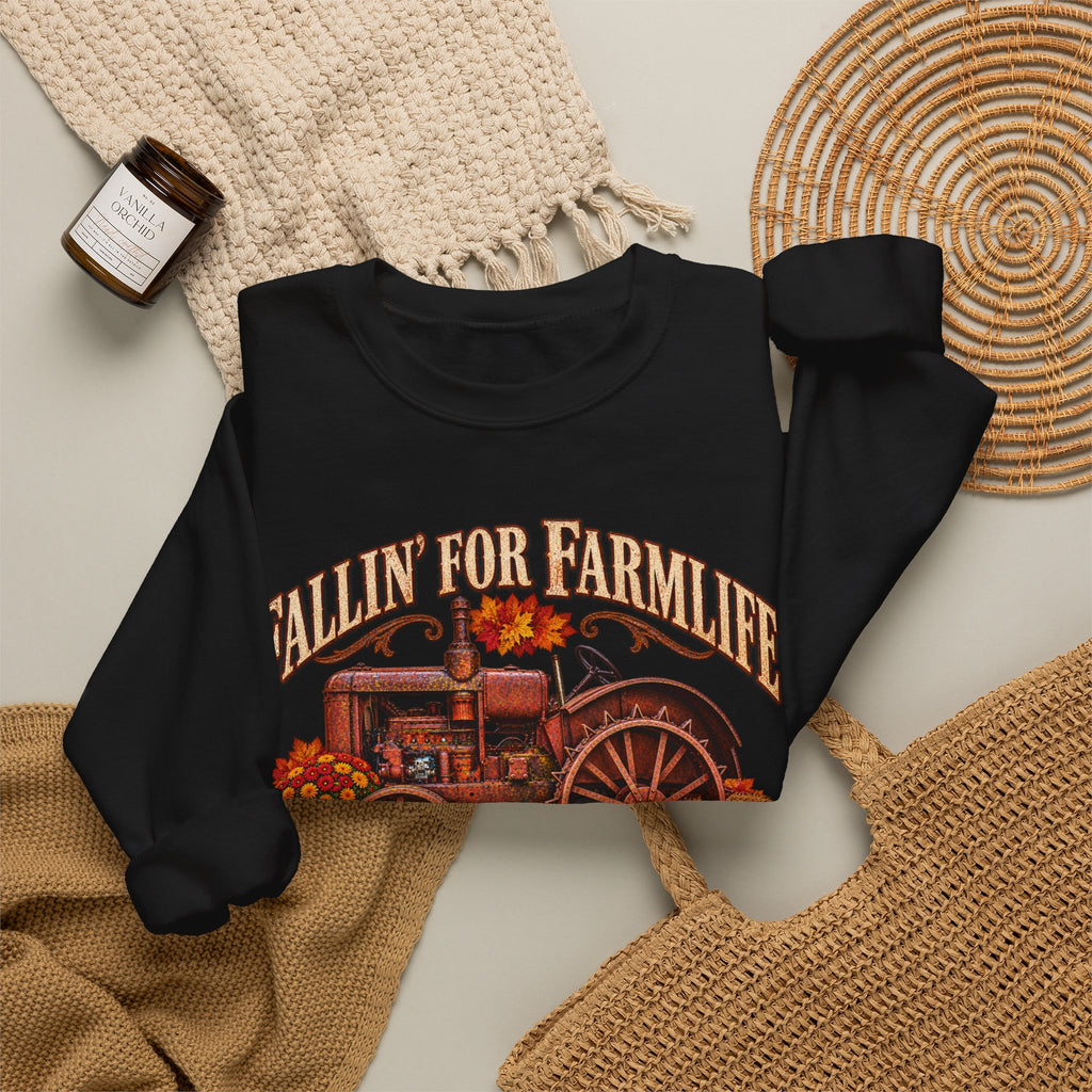 Fallin' for Farm Life Crewneck | Vintage Tractor, Pumpkins, Harvest