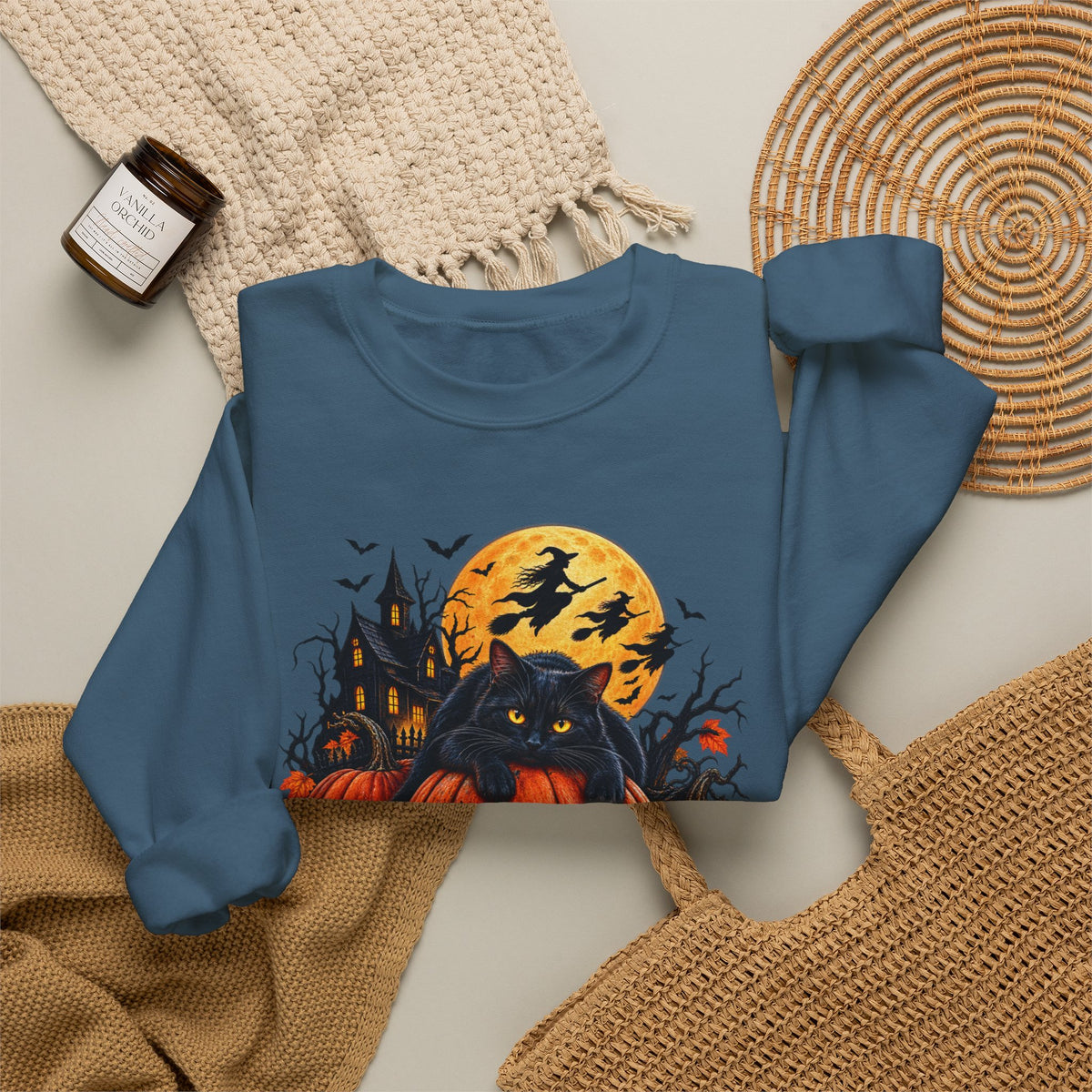 Trick or Treat Pumpkin Cat Sweatshirt | Halloween Jack-O'-Lantern Crewneck