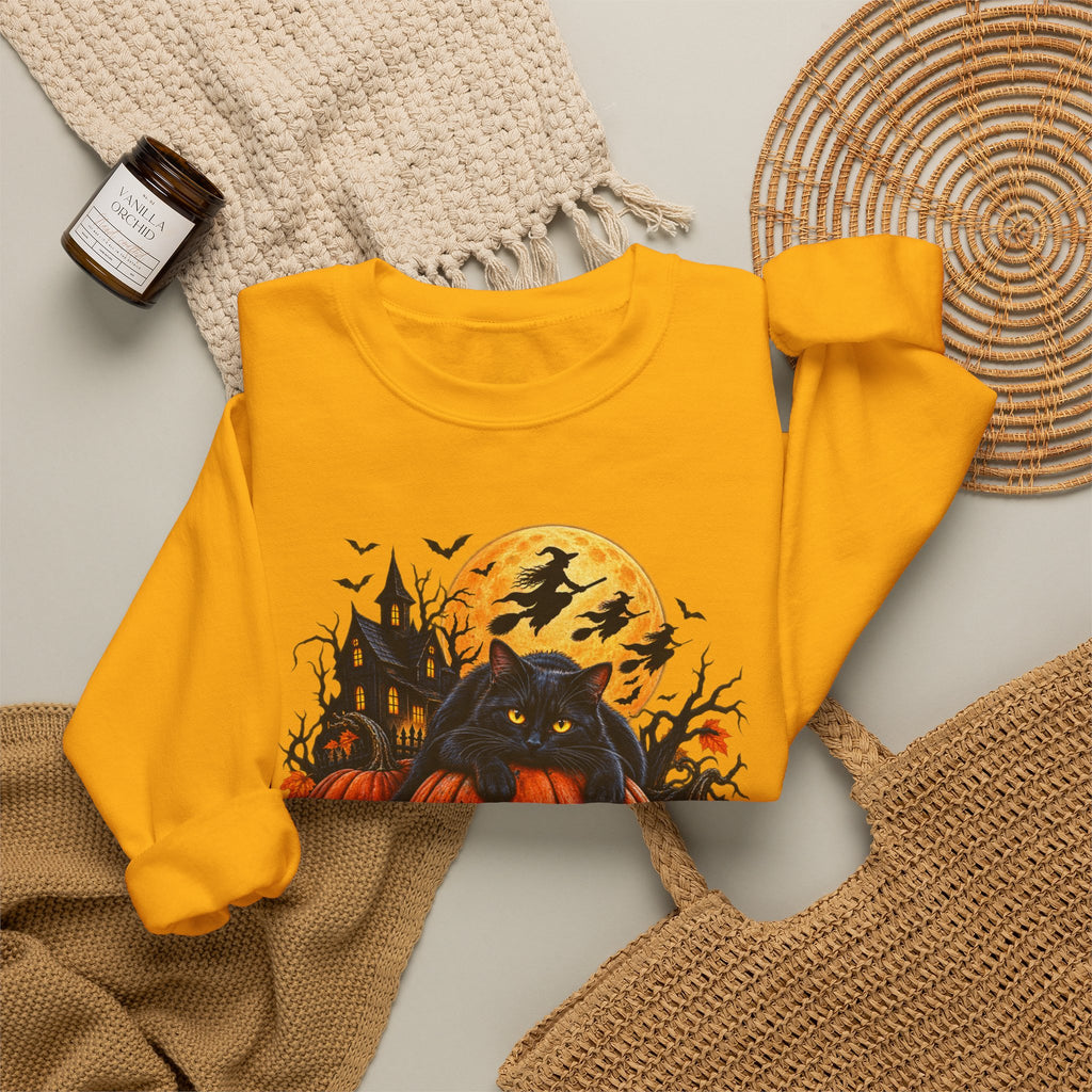 Trick or Treat Pumpkin Cat Sweatshirt | Halloween Jack-O'-Lantern Crewneck