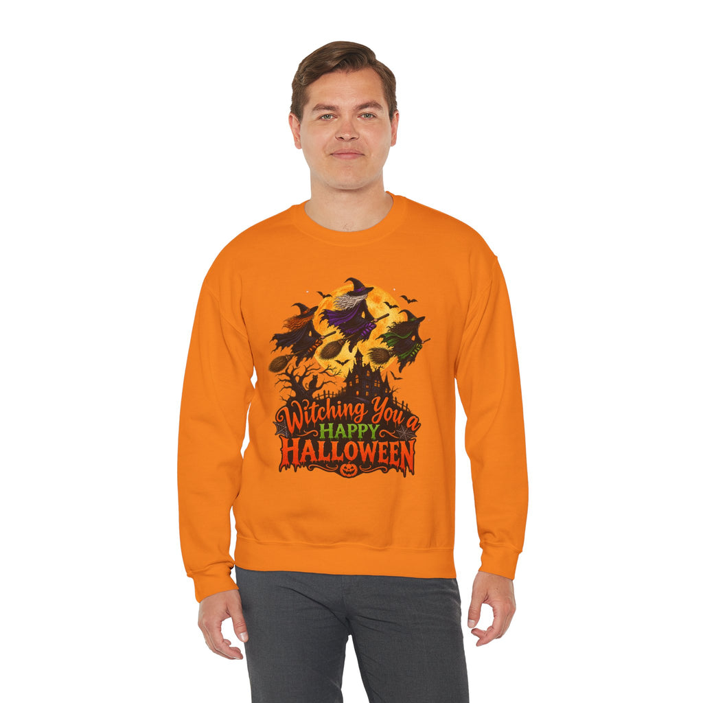 Witching You a Happy Halloween Crewneck Sweatshirt | Halloween Skull Moon Design