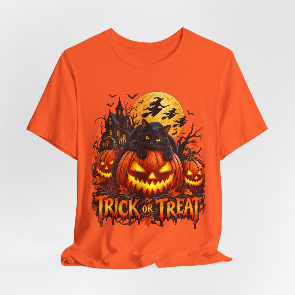 Trick or Treat Jack-O'-Lanterns Pumpkin Cat T-Shirt | Halloween Tee, Spooky Haunted Moon