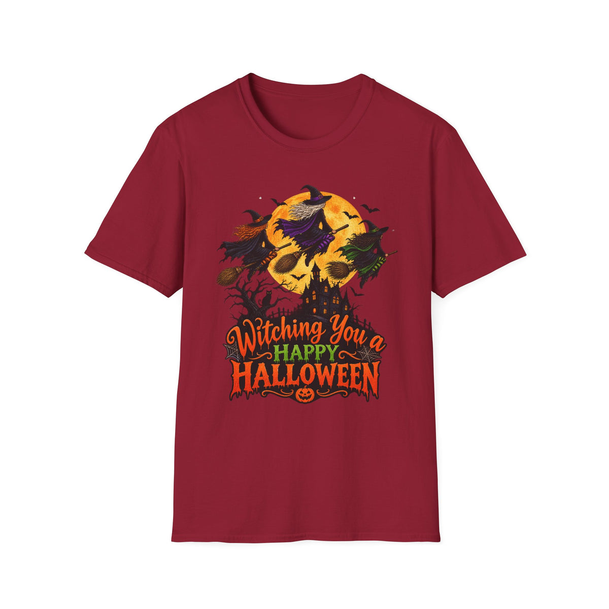 Witching You a Happy Halloween T-Shirt | Witch, Bats, Pumpkin, Moon