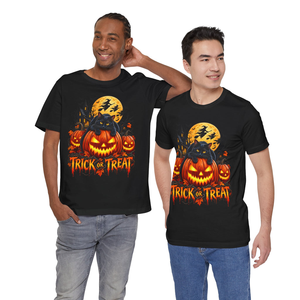 Trick or Treat Jack-O'-Lanterns Pumpkin Cat T-Shirt | Halloween Tee, Spooky Haunted Moon
