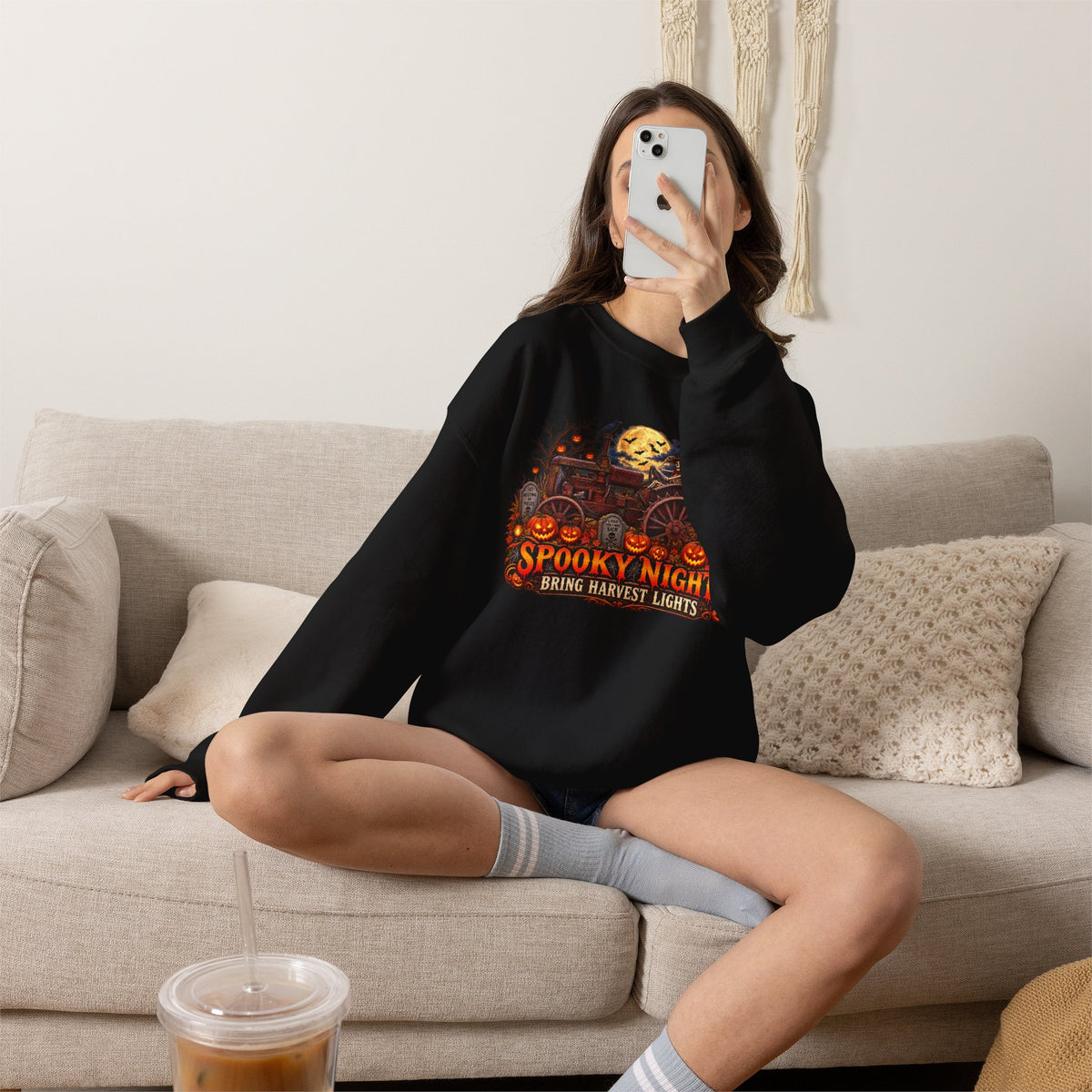 Spooky Nights Harvest Lights sweatshirt | Halloween pumpkin moon crewneck