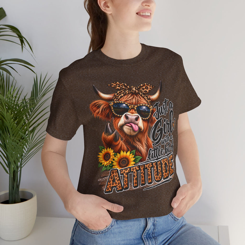Girl With Attitude Cow Graphic Tee – "Just a Girl with a Little Bit of Attitude" Sunflower Shirt