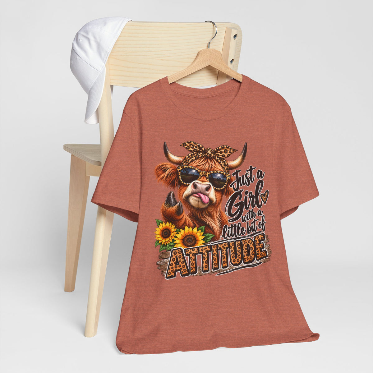 Girl With Attitude Cow Graphic Tee – "Just a Girl with a Little Bit of Attitude" Sunflower Shirt