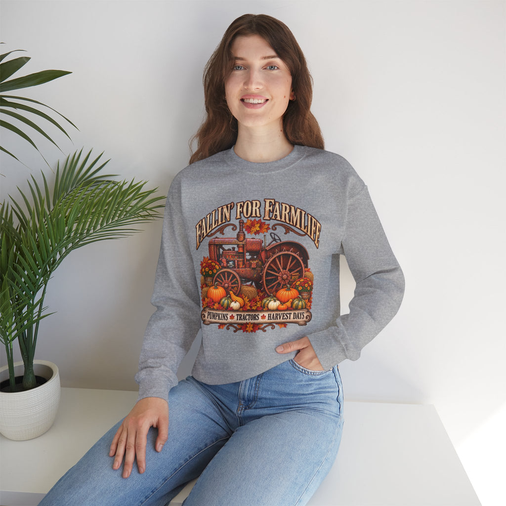 Fallin' for Farm Life Crewneck | Vintage Tractor, Pumpkins, Harvest