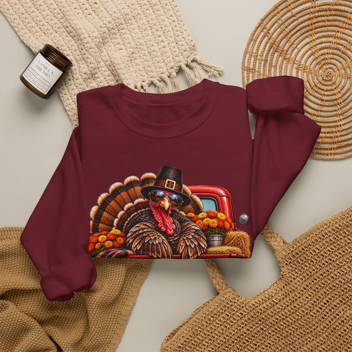 Happy Thanksgiving Turkey Sweatshirt — Fall Pumpkin Harvest Crewneck