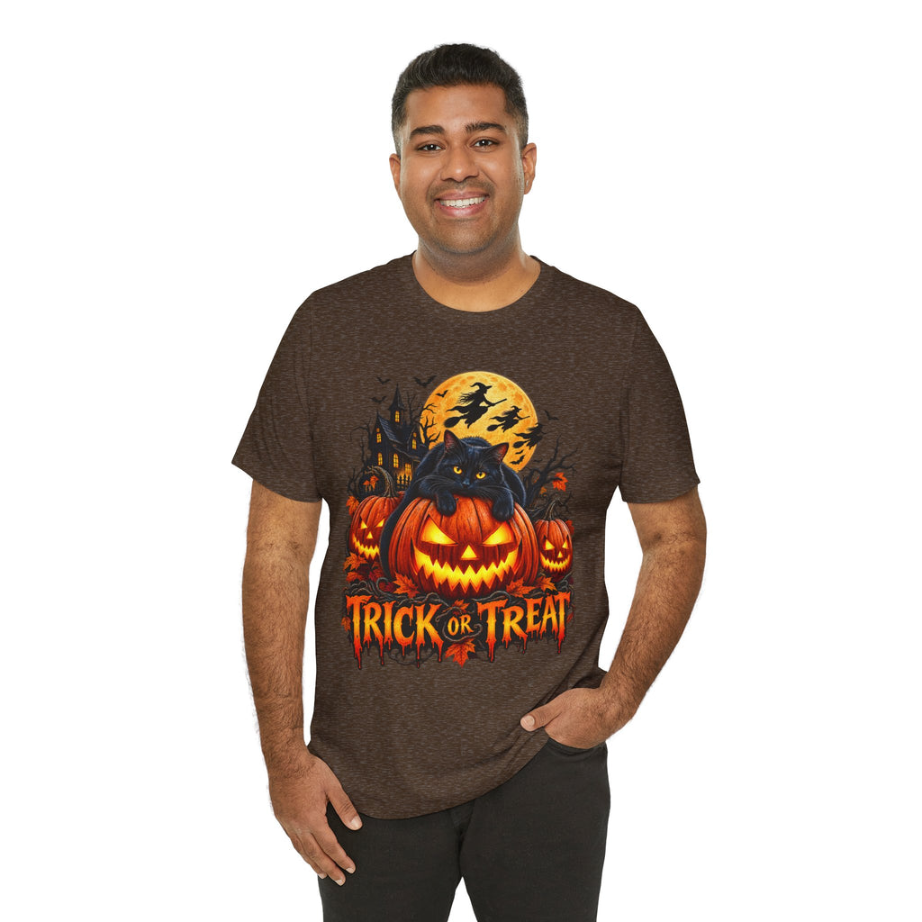 Trick or Treat Jack-O'-Lanterns Pumpkin Cat T-Shirt | Halloween Tee, Spooky Haunted Moon