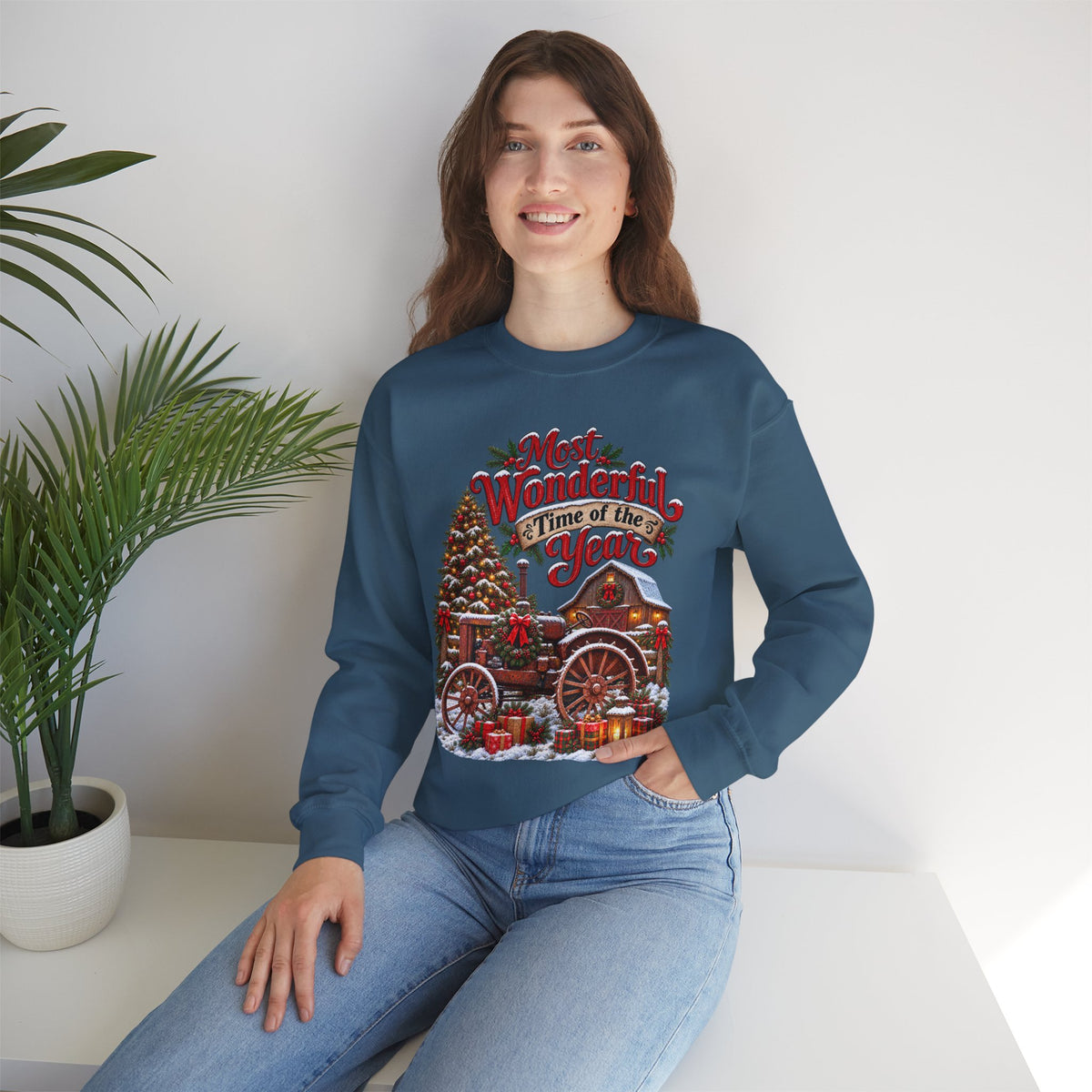 Most Wonderful Time of the Year Sweatshirt | Christmas Vintage Wagon Tree Design