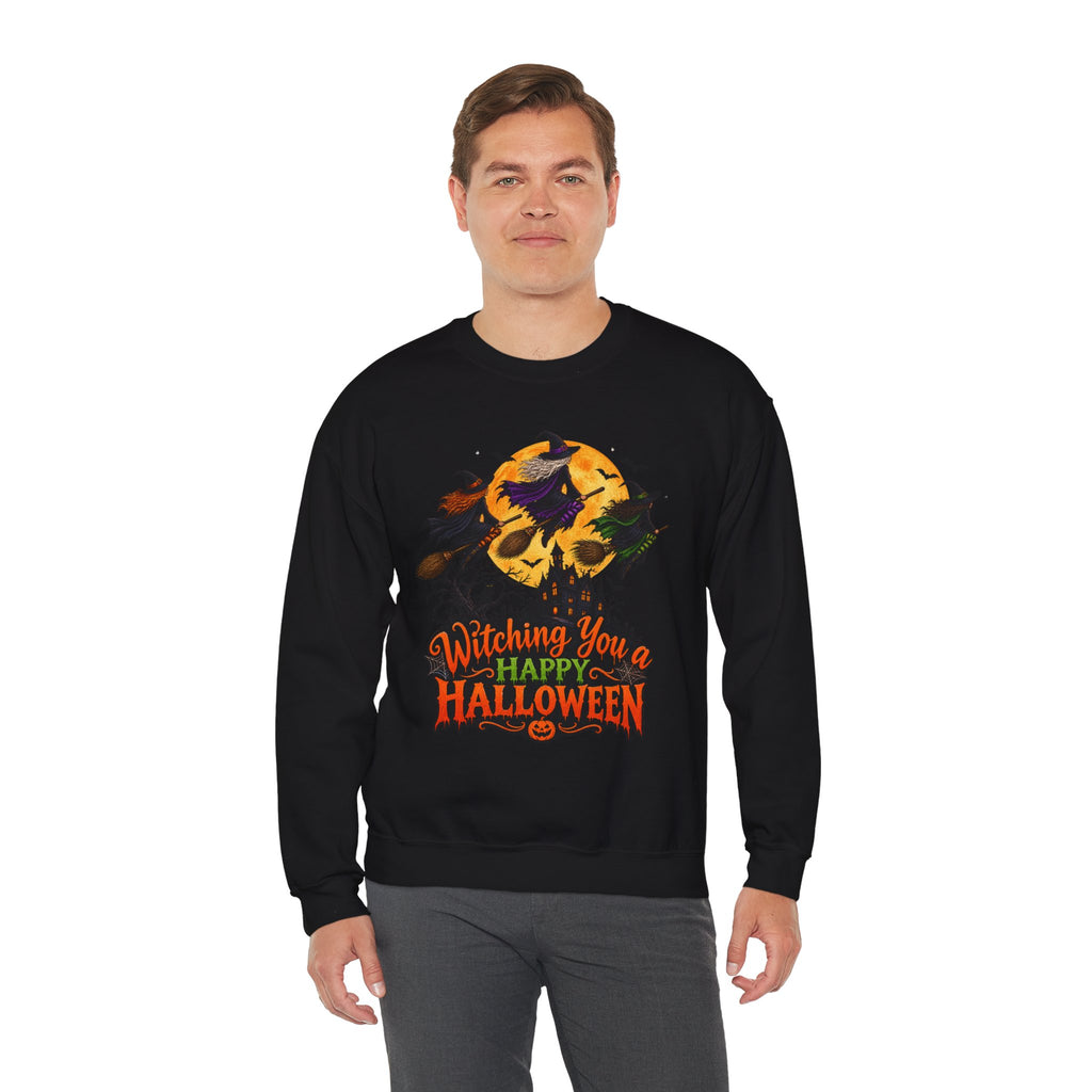 Witching You a Happy Halloween Crewneck Sweatshirt | Halloween Skull Moon Design